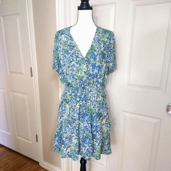 🌿🦋19 Cooper XL Floral Wrap Top Elastic Waist Tiered Ruffle Hem Babydoll Dress - Picture 8 of 8